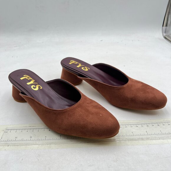 FYS Brown Round Toe Slip on Mules Chunky Block Low Heel Slippers Indoor Shoes - Picture 7 of 8